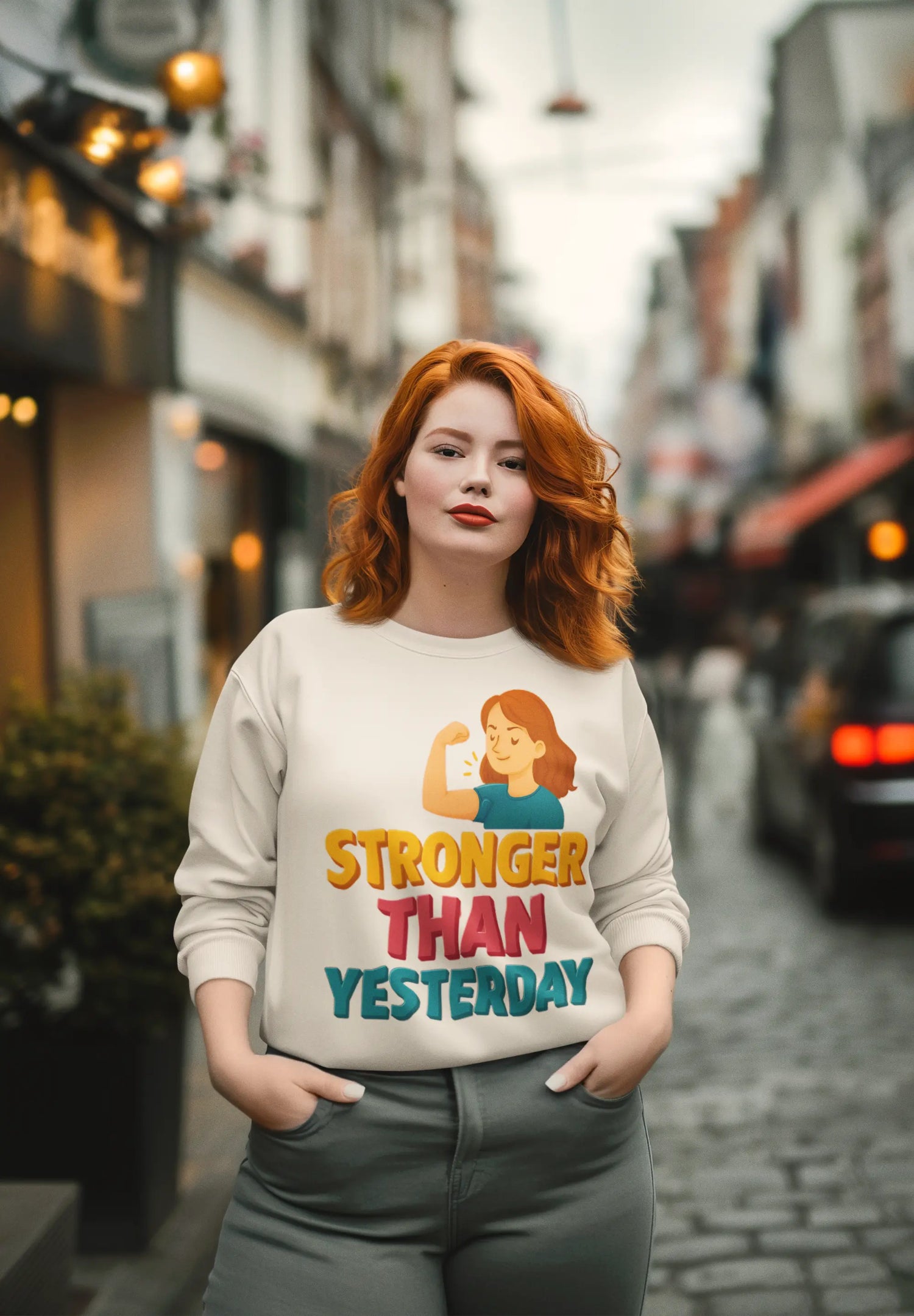 women’s crewneck sweatshirt in white, showcasing the comfy, relaxed fit of our women’s sweatshirts collection.